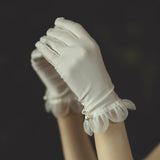 Wedding satin button bead bridal gloves