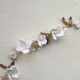Ceramic flower pearl headpiece bridal hair band
