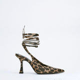 Women's shoes leopard print replaceable ankle strap slingback high heel pointed-toe stiletto shoes