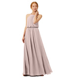 Cocomelody Women Sexy Halter Chiffon A-Line Floor Length Beading Sashes Plus Size Night Out Bridesmaid Dress CB0292