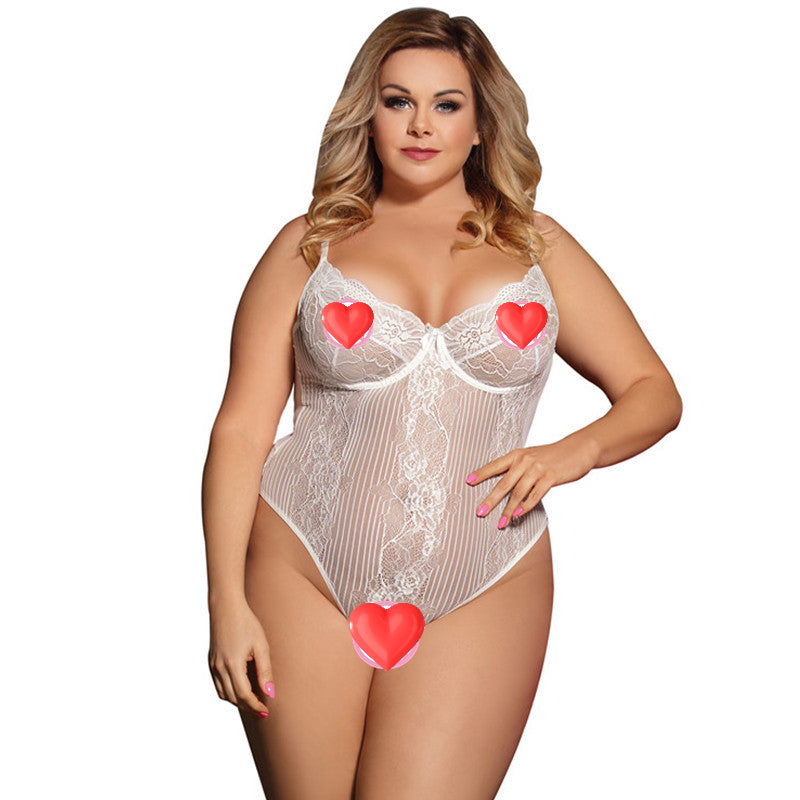 Plus size sexy lingerie steel ring lace see-through sexy Siamese underwear strap pajamas