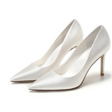 White bridal shoes stiletto heel satin large size shoes