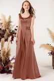 Sheath Sweep Acetate Satin Bridesmaid Dress