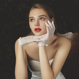Short Pearl tulle bridal wedding gloves
