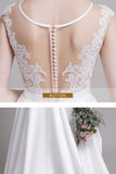 A-Line Floor Length Lace Satin Wedding Dress