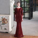 Women's Plus Size Dress New Fashion Boat Neck Sequined Evening Dress