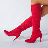 Large size widening below the knee boots high tube flat bottom stiletto heel Knight boots