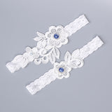 Blue rhinestone bridal lace garter