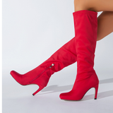 Large size widening below the knee boots high tube flat bottom stiletto heel Knight boots
