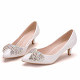 Large size high heels women Spring pumps stilettos bow rhinestone shoes pumps wedding shoes women pumps