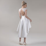 A-Line High-Low Satin Lace Wedding Dress