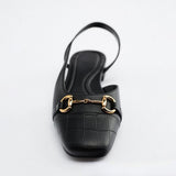 Women's shoes metal inlaid flat bottom square toe sandals