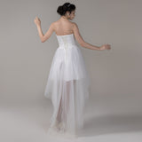 A-Line High-Low Lace Tulle Wedding Dress