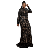 Plus Size Long Sleeve O Neck Long Evening Mermaid Gown Evening Sequin Dress