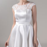 A-Line High-Low Satin Lace Wedding Dress