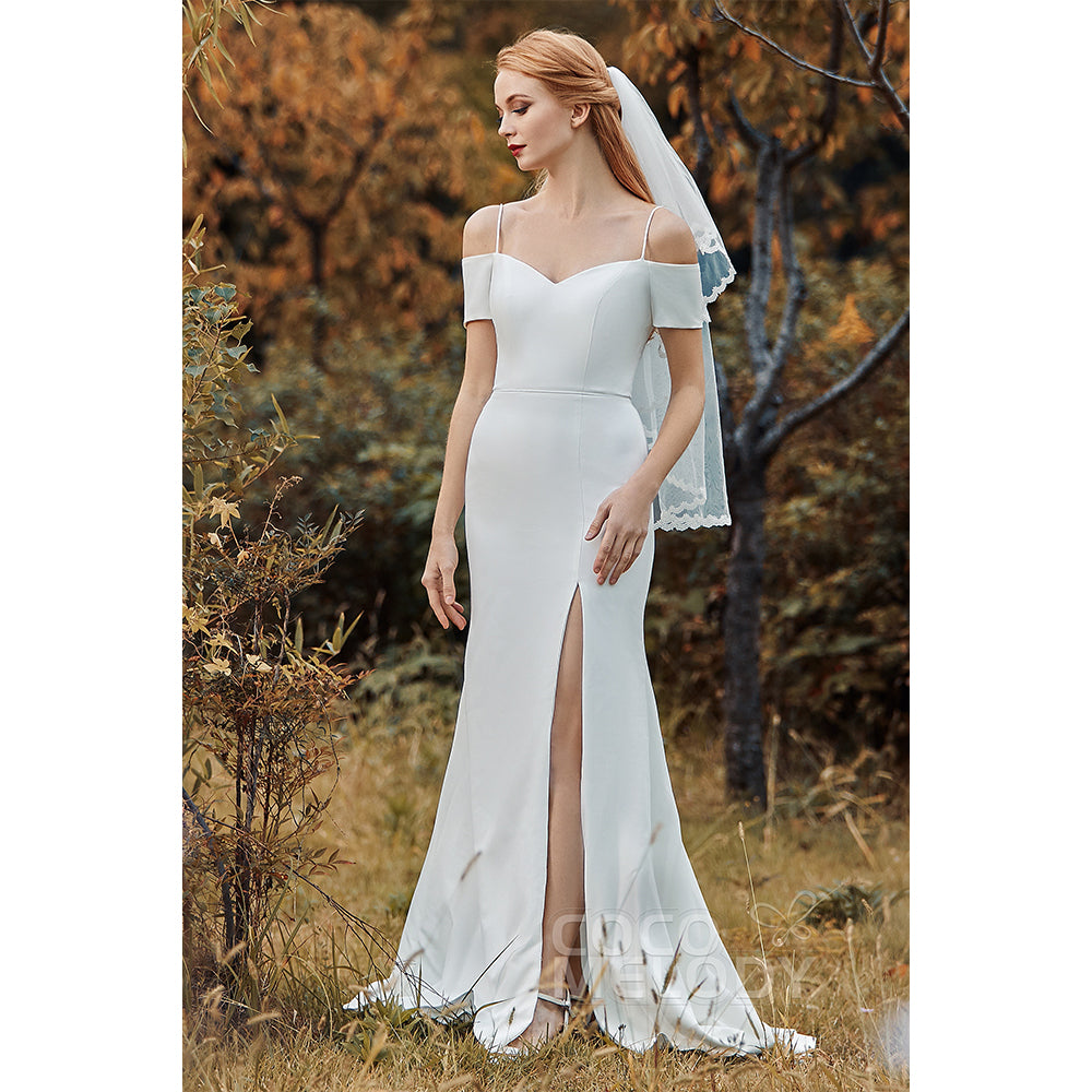 Trumpet Sweep Train Elastic Fabric Wedding Dress CW2215