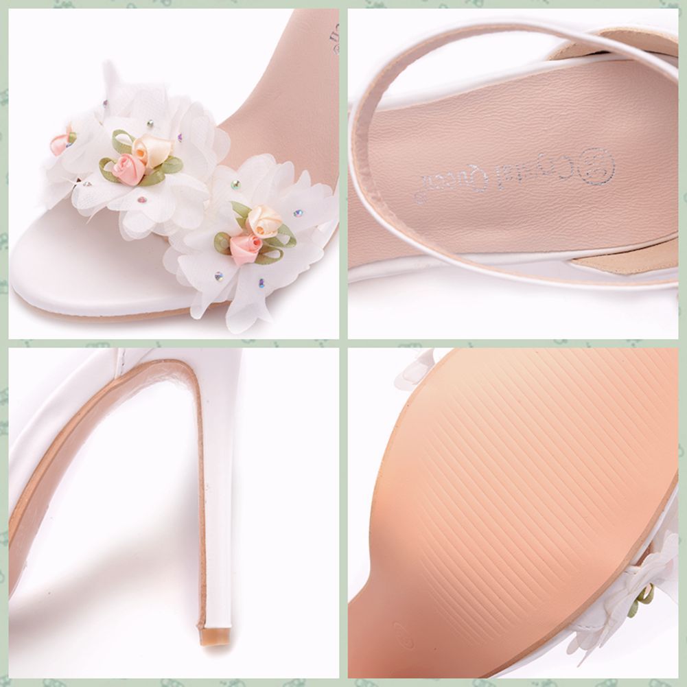 11cm high heel sandals White single strap shoes stiletto peep-toe Roman sandals white flower sandals