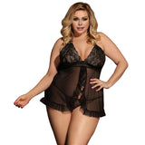 Plus size sexy lingerie halter lace see-through sexy nightdress two-piece set
