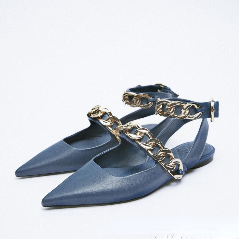 Women's Shoes chain style ankle strap flat stylish pointed toe shoes