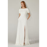 A-Line Sweep-Brush Train Elastic Fabric Wedding Dress CW2214