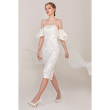Sheath-Column Tea Length Lace Wedding Dress CW2429