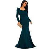 Women Sweetheart Neck Puff Sleeve Belted  Evening Dresses