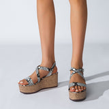 Snake pattern women's shoes wedge platform open toe strap sandals women's waterproof platform fashion sandals