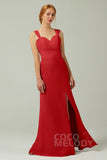 Sheath-Column Floor Length Chiffon Bridesmaid Dress