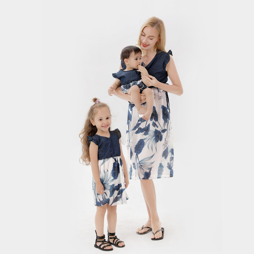 New parent-child dress printed mother-daughter dress women's sleeveless mother-daughter parent-child long dress for Mom and Me