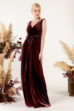 Sheath-Column Floor Length Velvet Bridesmaid Dress