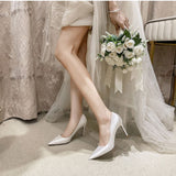 White bridal shoes stiletto heel satin large size shoes