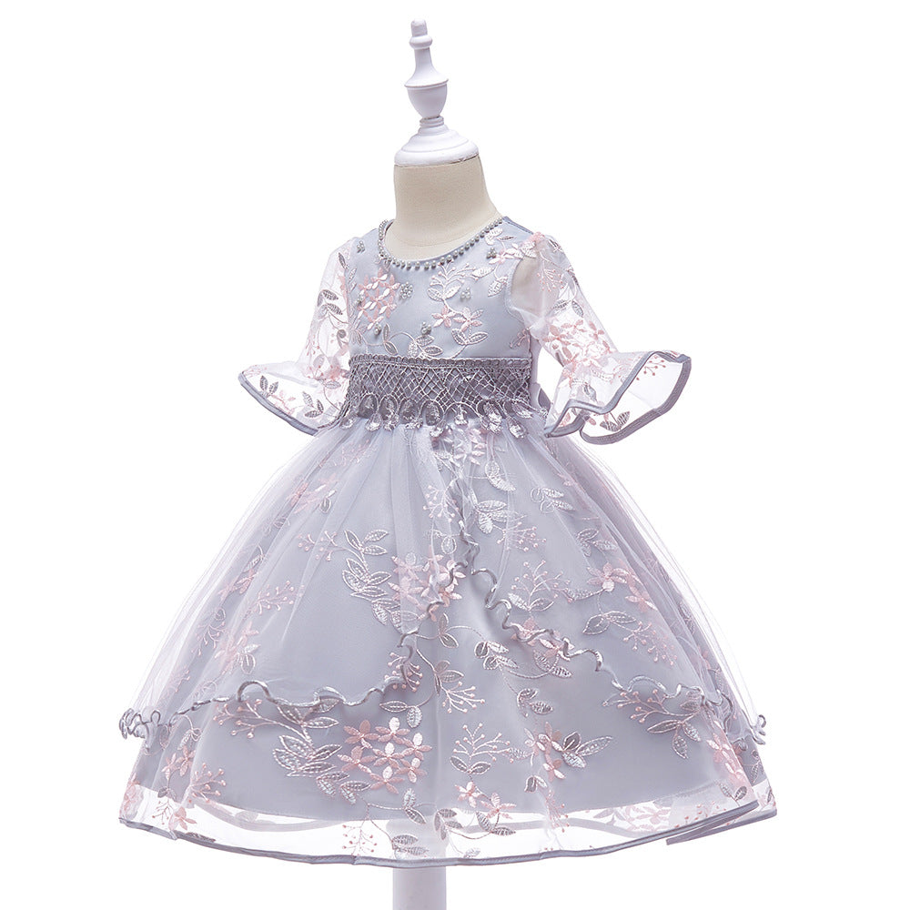 New Flared Sleeve Beaded Princess Dress Children's Runway Dress