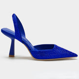 Women's shoes shiny ornament open heel high heel rhinestone pointed toe slingback stiletto heel