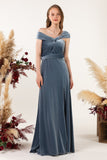 Sheath-Column Floor Length Velvet Bridesmaid Dress