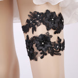 Black flower rhinestone bridal Garter