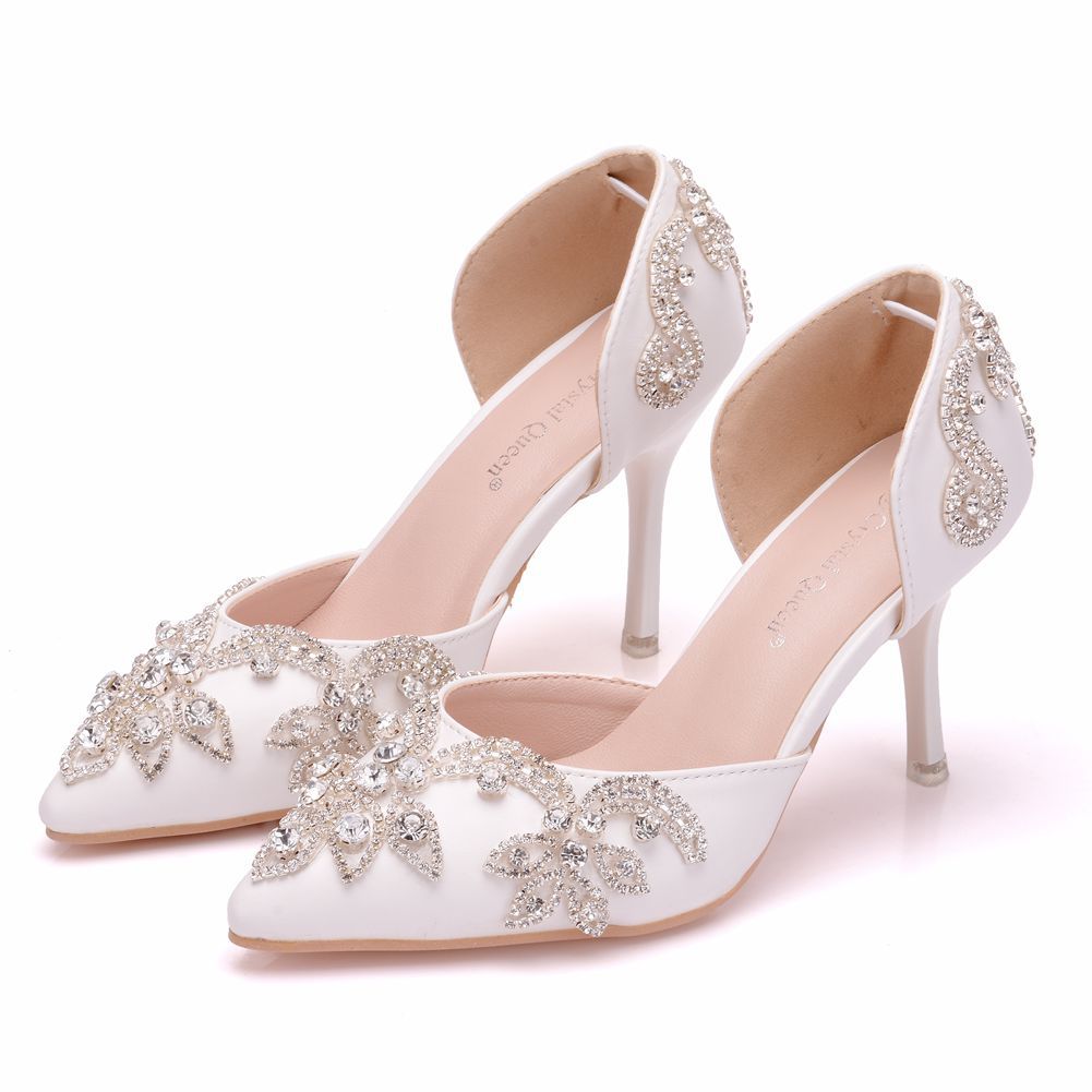Rhinestone Wedding shoes stiletto heel pointed sandals hollow two-piece sandals large size Rhinestone Wedding Shoes