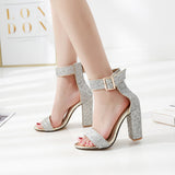 Women's sandals fashionable shiny buckle thick high heels large size