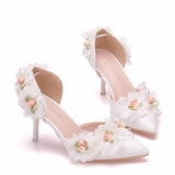 Flower wedding shoes stiletto heel pointed high heels