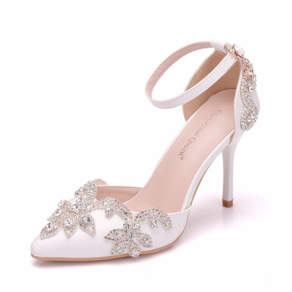 White tassel rhinestone sandals stiletto heel pointed toe sandals white pointed toe shoes women's high heels