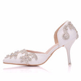 Rhinestone Wedding shoes stiletto heel pointed sandals hollow two-piece sandals large size Rhinestone Wedding Shoes