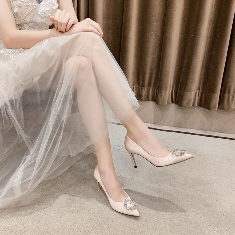 Pointed toe stiletto rhinestone Pearl bridal shoes