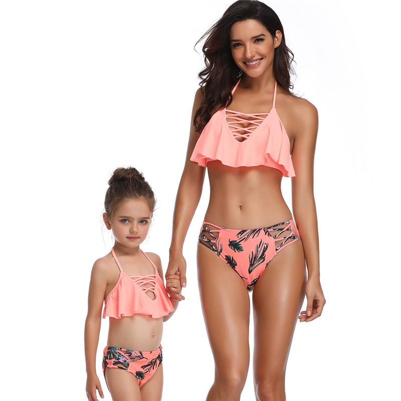 Parent-child swimsuit fashion bikini flying mother and daughter swimsuit for Mom and Me
