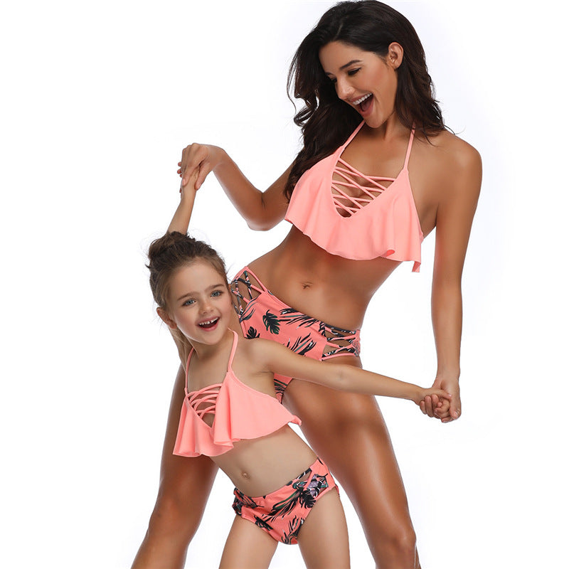 Parent-child swimsuit fashion bikini flying mother and daughter swimsuit for Mom and Me
