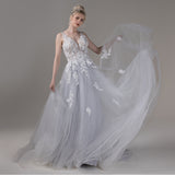 A-Line Court Train Lace Tulle Wedding Dress CW2806