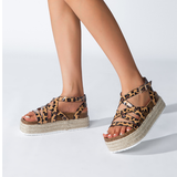 Women's Platform flat sandals thin strap crossing buckle large size sandals summer sandals for women