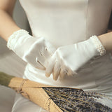 New Bridal wedding flower satin gloves