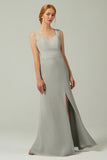 Sheath-Column Floor Length Chiffon Bridesmaid Dress