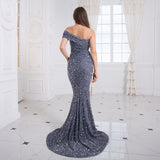 Women Sexy Elegant  Off the Shoulder Sequin  Floor Length  Hollow Out   Ball Gown