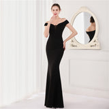Sleeveless Slim Fit V Neck Elegant Formal Evening Dress