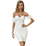 Women bodycon bandage dresses Short sleeve white dress for party